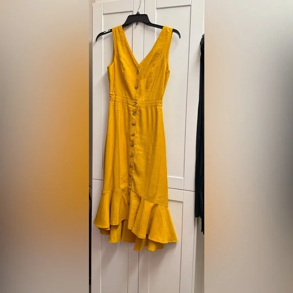 Lulu's Mustard Button-Up Midi Dress - Picture 6 of 8